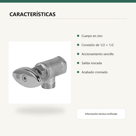Registro sencillo en zinc cromado con conexión de 1/2