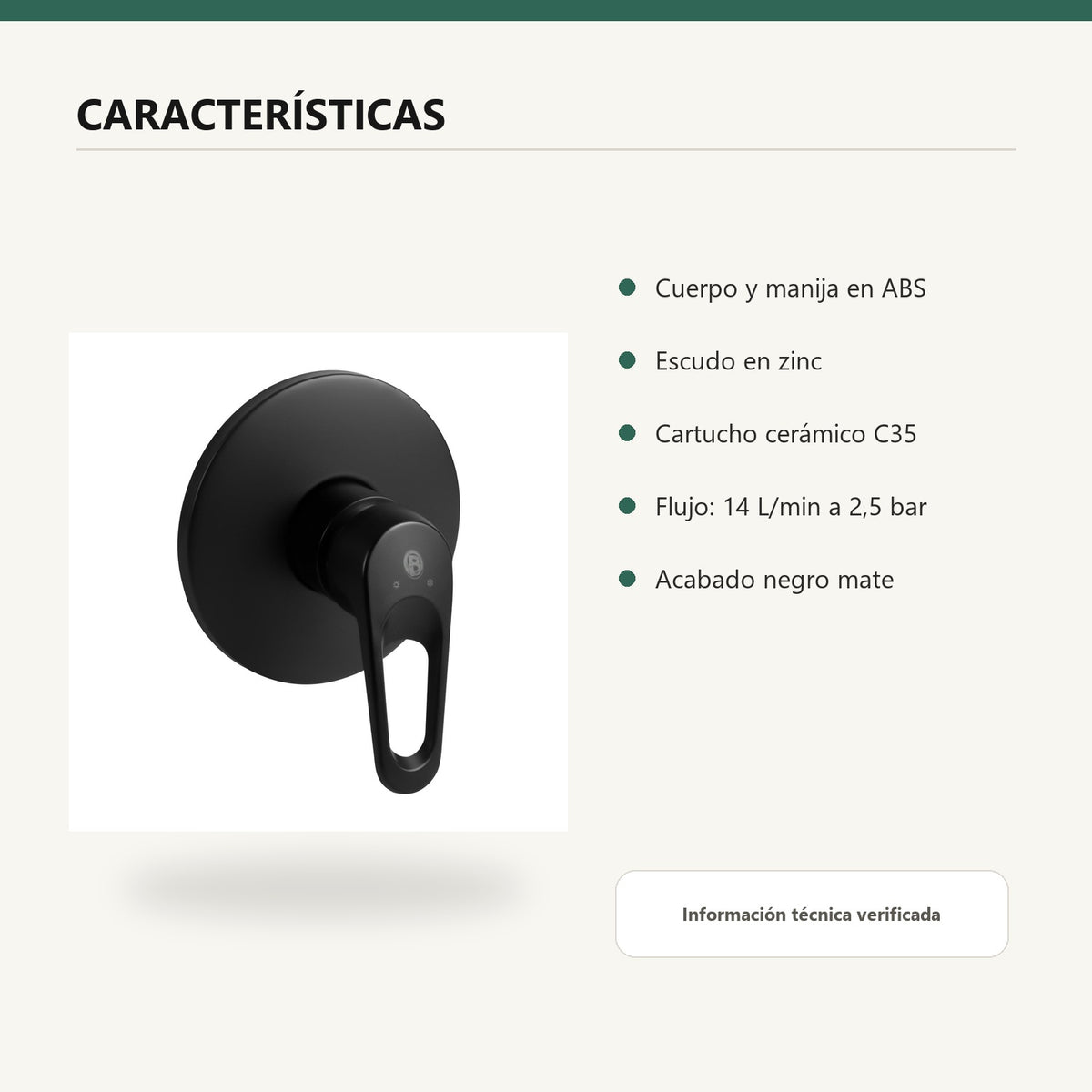 Registro monocontrol negro con escudo redondo características verificadas