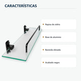 Repisa de vidrio con soportes negros de aluminio caracter�sticas principales del producto