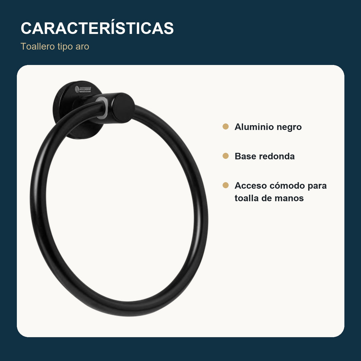 Características del toallero tipo aro en aluminio negro