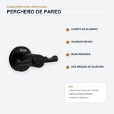 Características del perchero mural de dos ganchos en aluminio negro