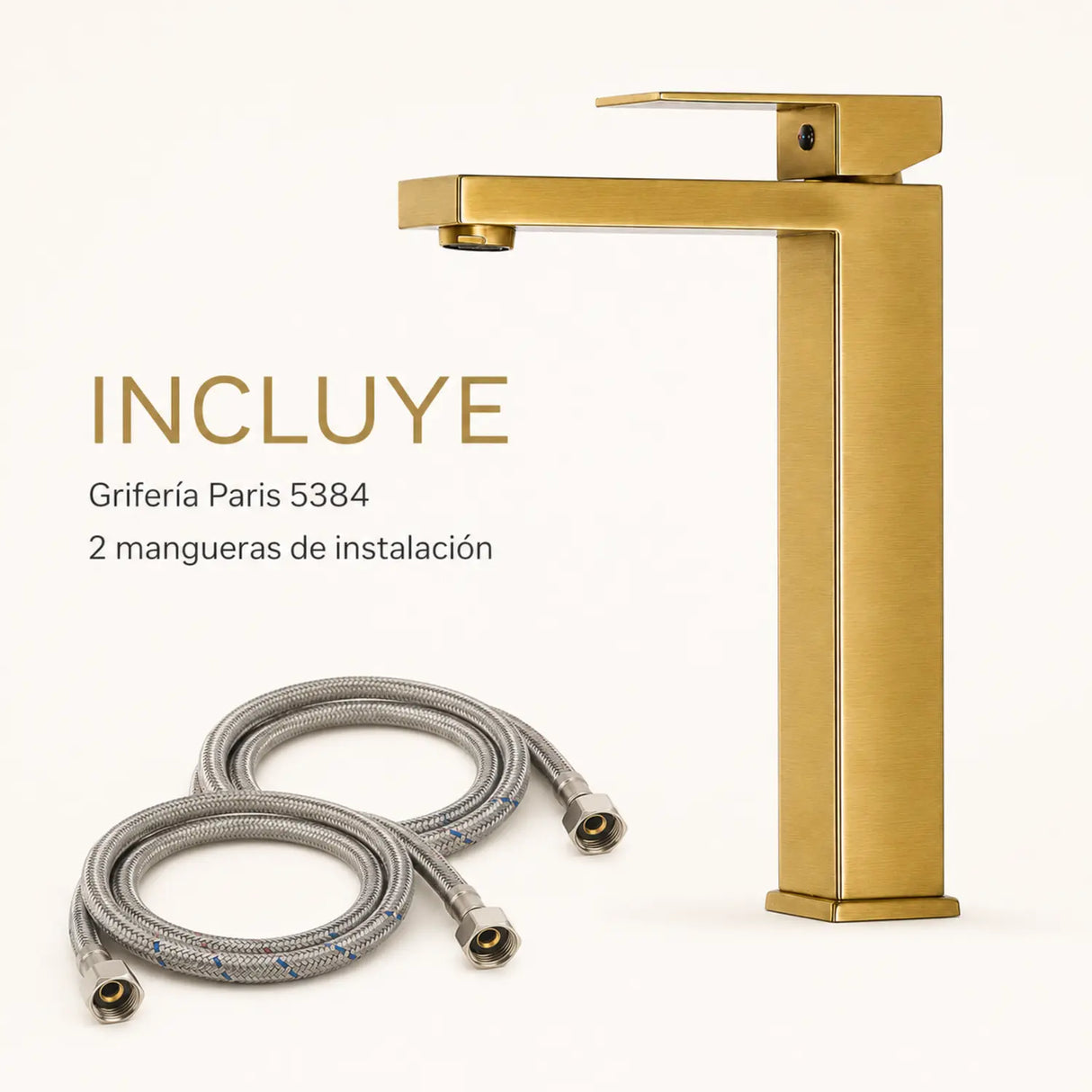 Grifería Paris 5384 oro cepillado con dos mangueras de instalación incluidas