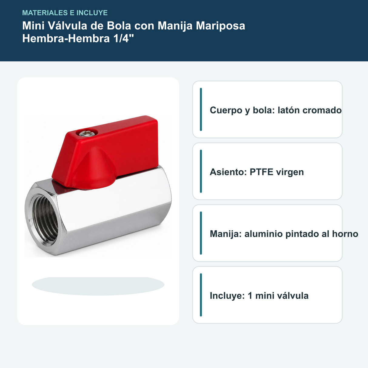 Materiales de mini válvula de 1/4 pulgada e incluye una unidad