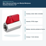 Materiales de mini válvula de bola con manija roja e incluye una unidad
