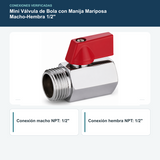 Diagrama de conexión macho-hembra NPT de 1/2 pulgada de mini válvula