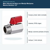 Materiales de mini válvula macho-hembra e incluye una unidad