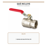 Contenido incluido con una válvula de bola hembra-hembra de 3/4 de pulgada