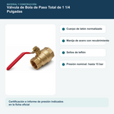 Materiales y construcción verificados del válvula de bola de paso total de 1 1/4 pulgadas