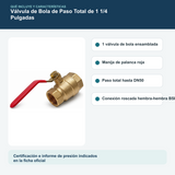 Contenido y características del válvula de bola de paso total de 1 1/4 pulgadas