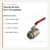 Medidas DN65 y peso de la válvula de bola de 2 1/2 pulgadas