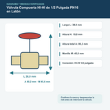 Válvula Compuerta HI-HI de 1/2 Pulgada PN16 en Latón: diagrama o datos técnicos verificados