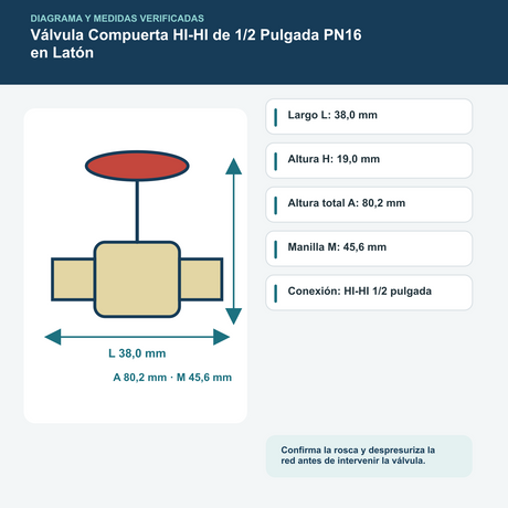 Válvula Compuerta HI-HI de 1/2 Pulgada PN16 en Latón