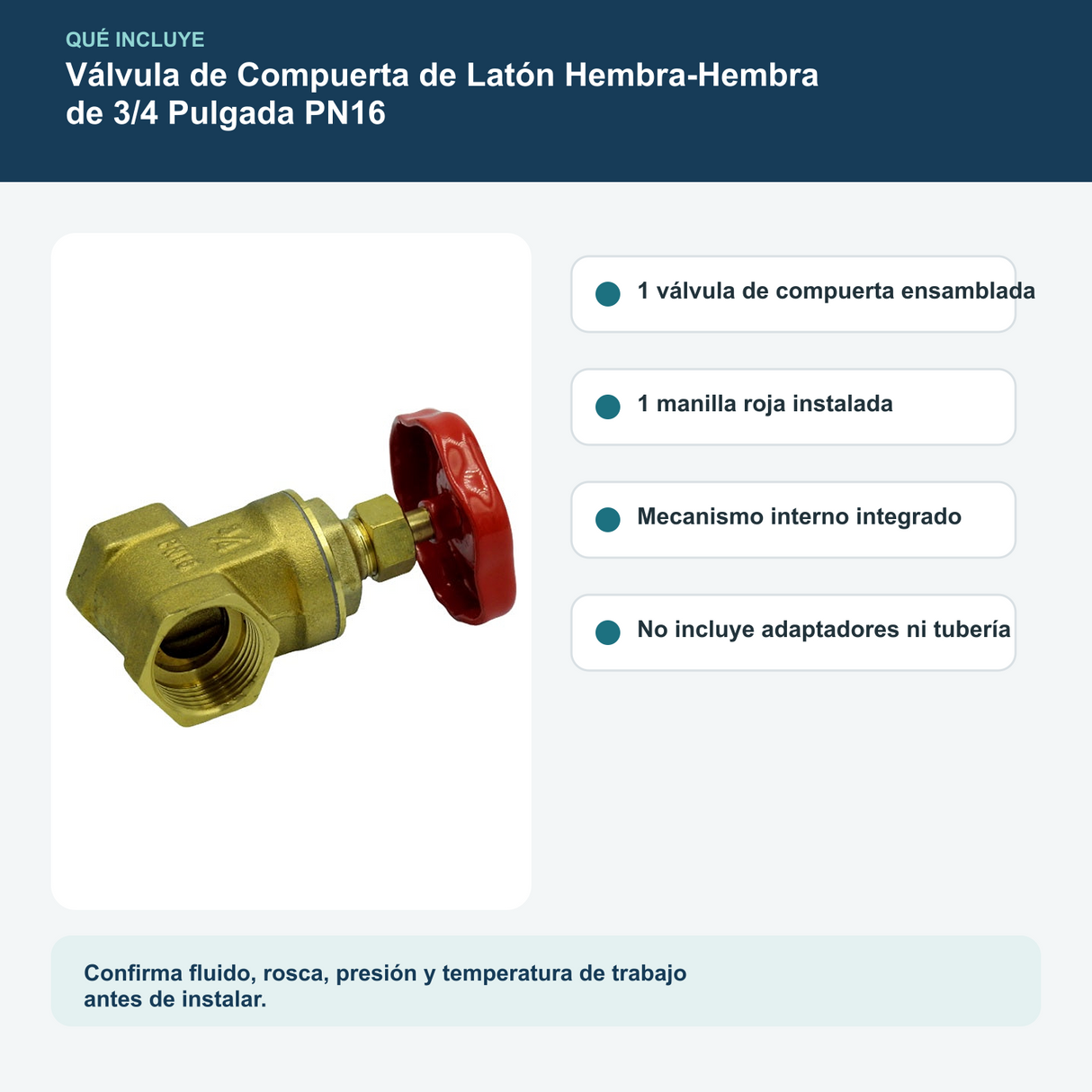 Contenido y características del válvula de compuerta de latón hembra-hembra de 3/4 pulgada pn16