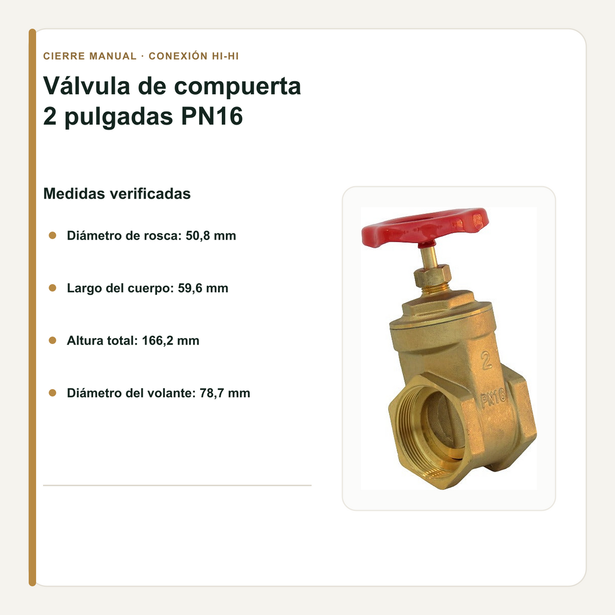 Medidas verificadas de la válvula de compuerta de 2 pulgadas