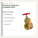 Materiales, presión PN16 y paso útil de la válvula de compuerta