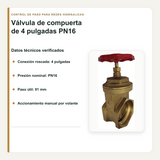 Conexión de 4 pulgadas, presión PN16 y paso útil de la válvula