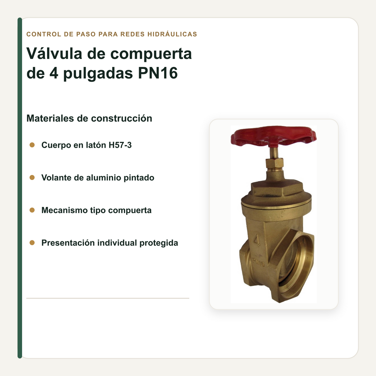 Materiales y mecanismo de la válvula de compuerta de 4 pulgadas