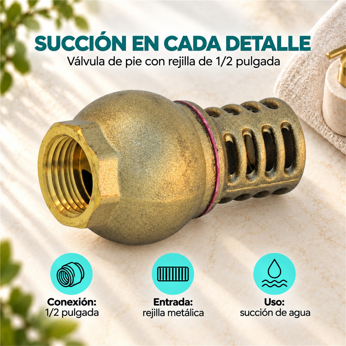 Válvula de pie con rejilla metálica de 1/2 pulg ficha de características