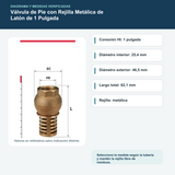 Diagrama o datos verificados del válvula de pie con rejilla metálica de latón de 1 pulgada