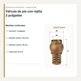 Medidas verificadas de la válvula de pie de 2 pulgadas