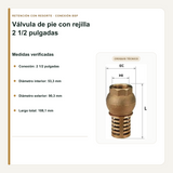 Medidas verificadas de la válvula de pie de 2 1/2 pulgadas