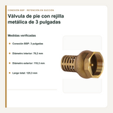 Medidas verificadas de la válvula de pie de 3 pulgadas