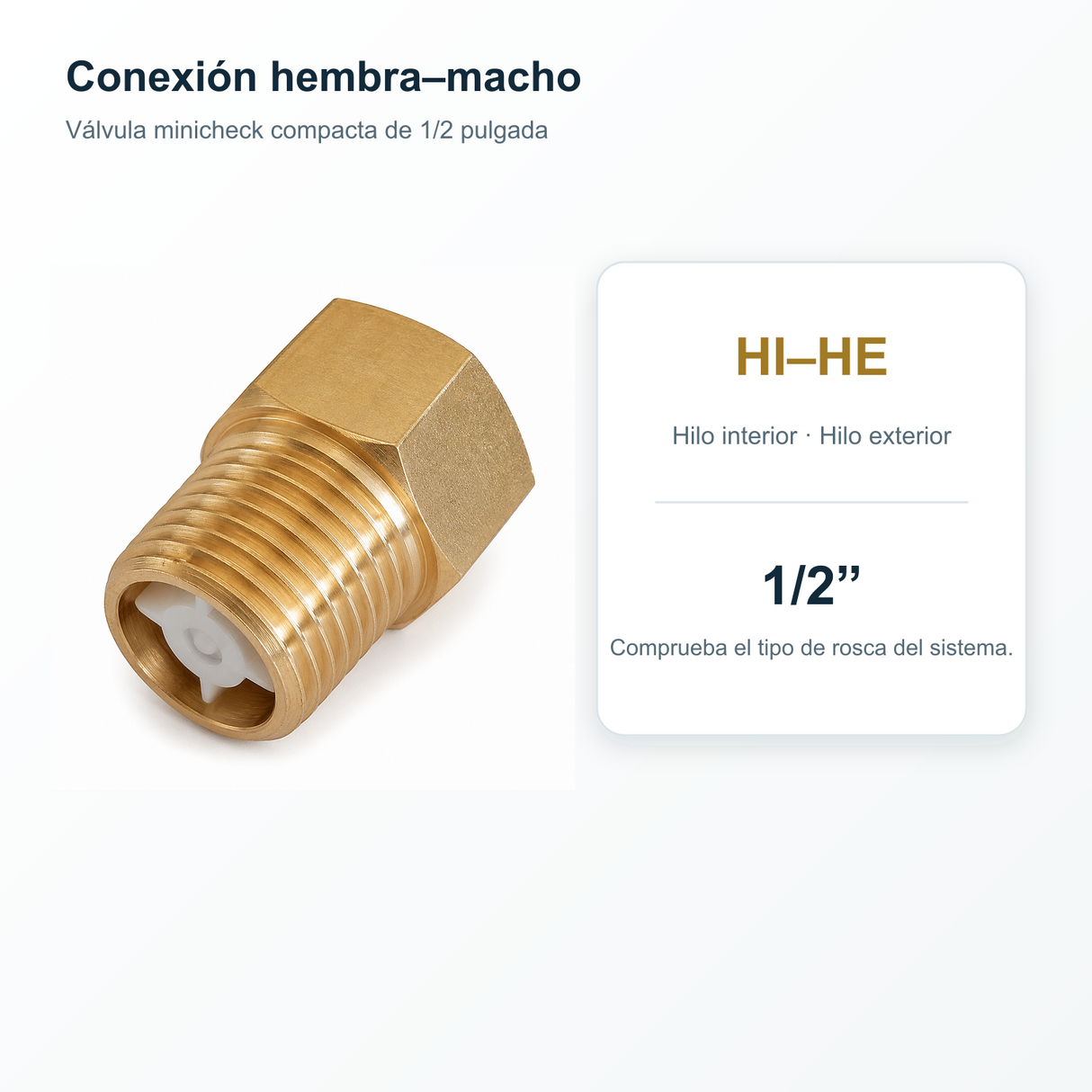 Conexiones hembra y macho de la válvula minicheck de 1/2 pulgada