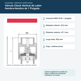 Diagrama o datos verificados del válvula check vertical de latón hembra-hembra de 1 pulgada