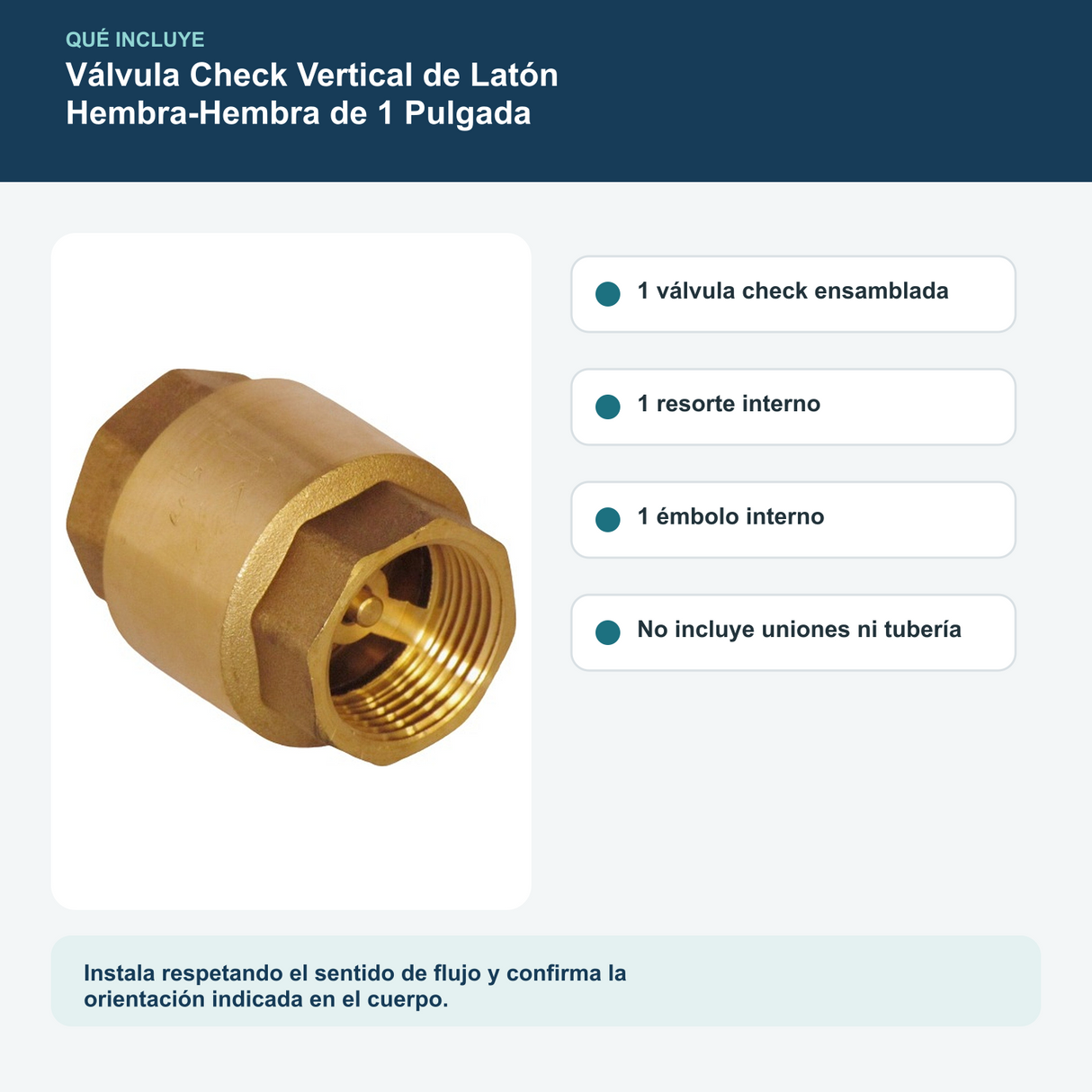 Contenido y características del válvula check vertical de latón hembra-hembra de 1 pulgada