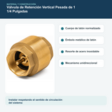 Materiales y construcción verificados del válvula de retención vertical pesada de 1 1/4 pulgadas