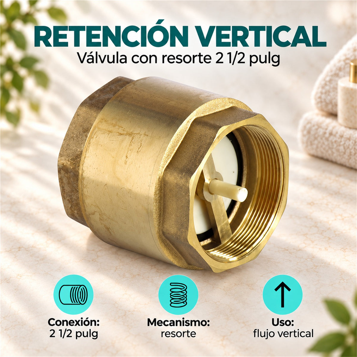 Válvula de retención vertical con resorte de 2 1/2 pulg ficha de características