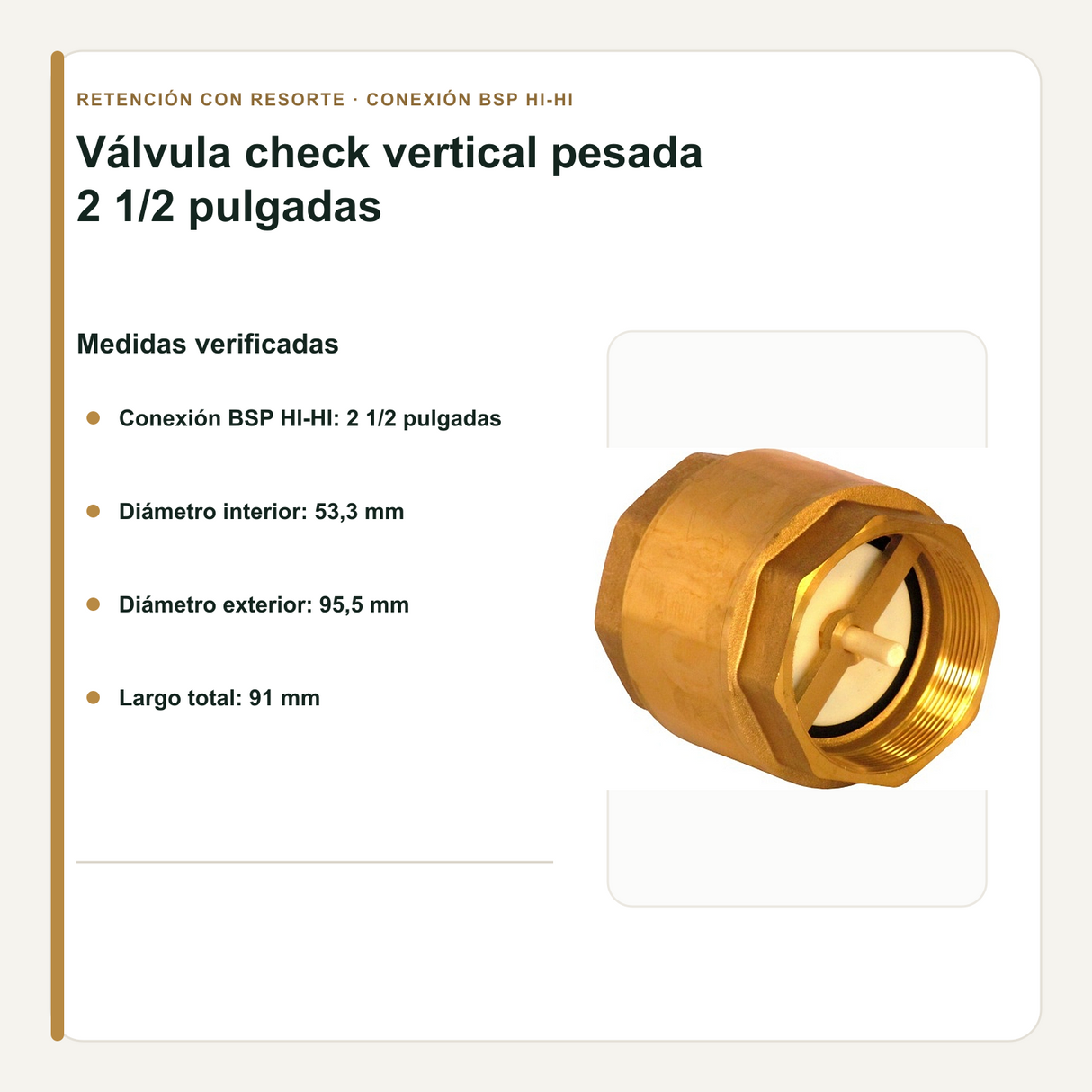 Medidas verificadas de la válvula check vertical pesada