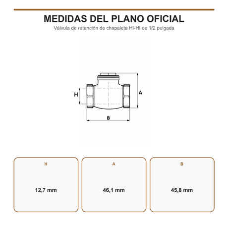 Válvula de Retención de Chapaleta Hembra-Hembra de 1/2 Pulgada