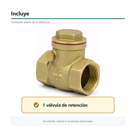 Válvula de Retención de Chapaleta 3/4 Pulgada HI-HI NPT en Latón
