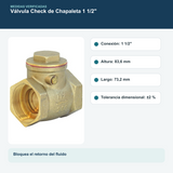 Medidas verificadas de la válvula check de chapaleta