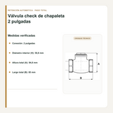 Medidas verificadas de la válvula check de chapaleta