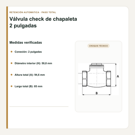 Válvula Check de Chapaleta de 2 Pulgadas en Latón