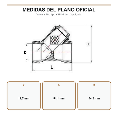 Válvula Filtro Tipo Y de Latón Hembra-Hembra de 1/2 Pulgada
