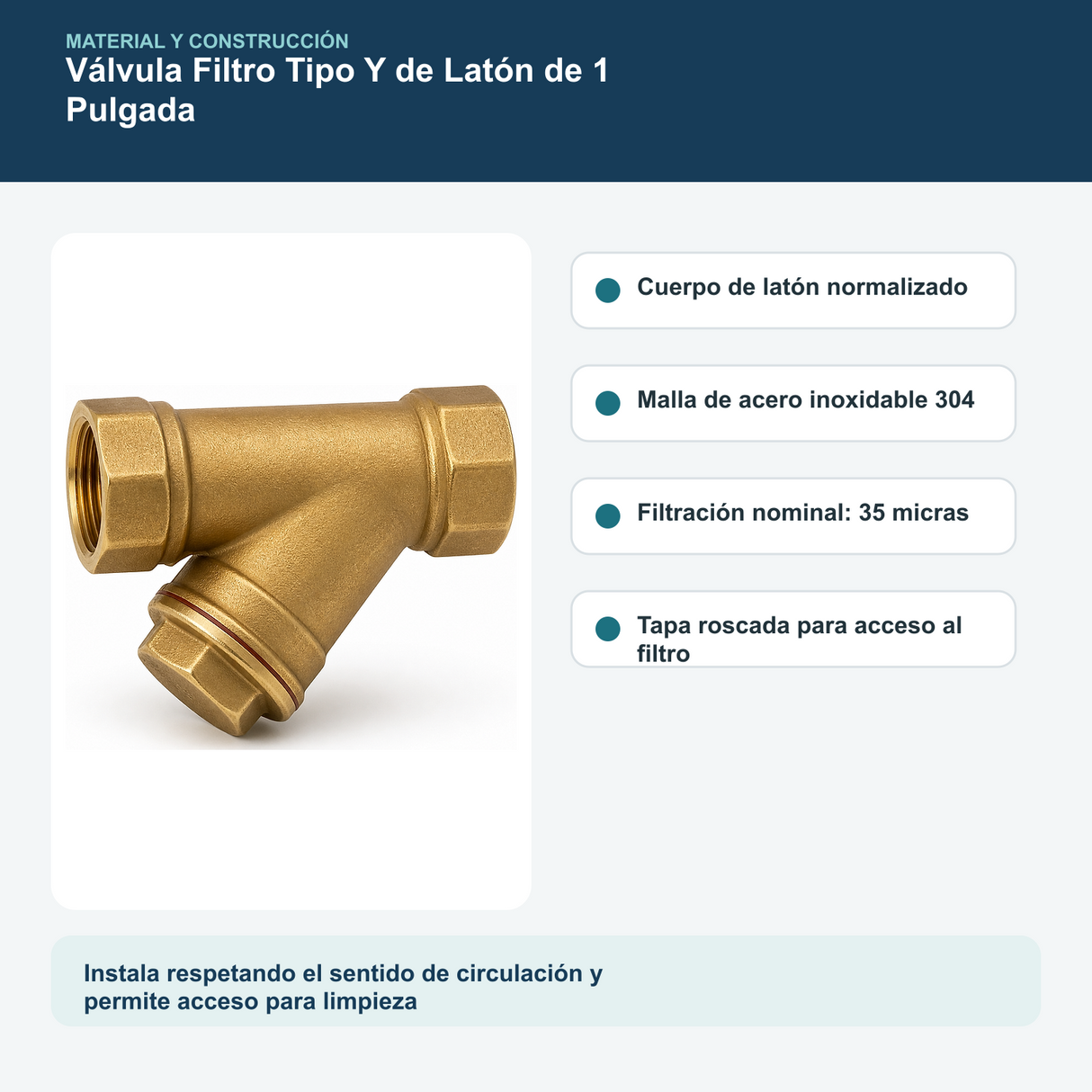 Materiales y construcción verificados del válvula filtro tipo y de latón de 1 pulgada