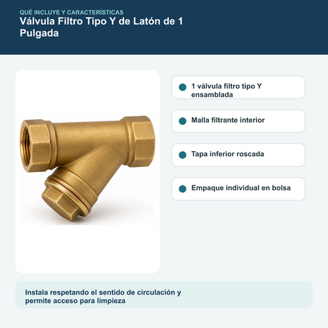 Válvula Filtro Tipo Y de Latón de 1 Pulgada