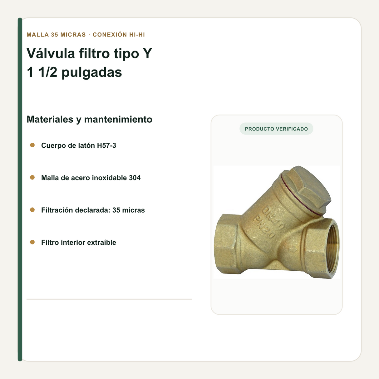 Cuerpo de latón y malla inoxidable extraíble del filtro tipo Y