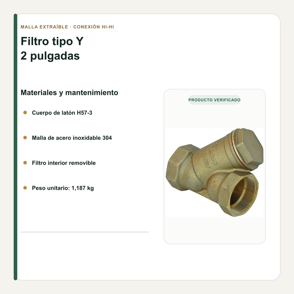 Cuerpo de latón y malla inoxidable removible del filtro tipo Y