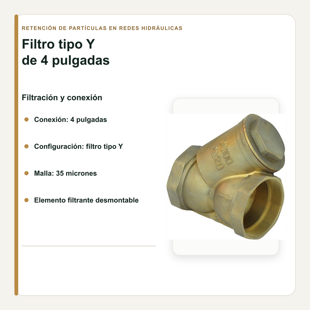 Conexión y filtración de 35 micrones del filtro tipo Y de 4 pulgadas