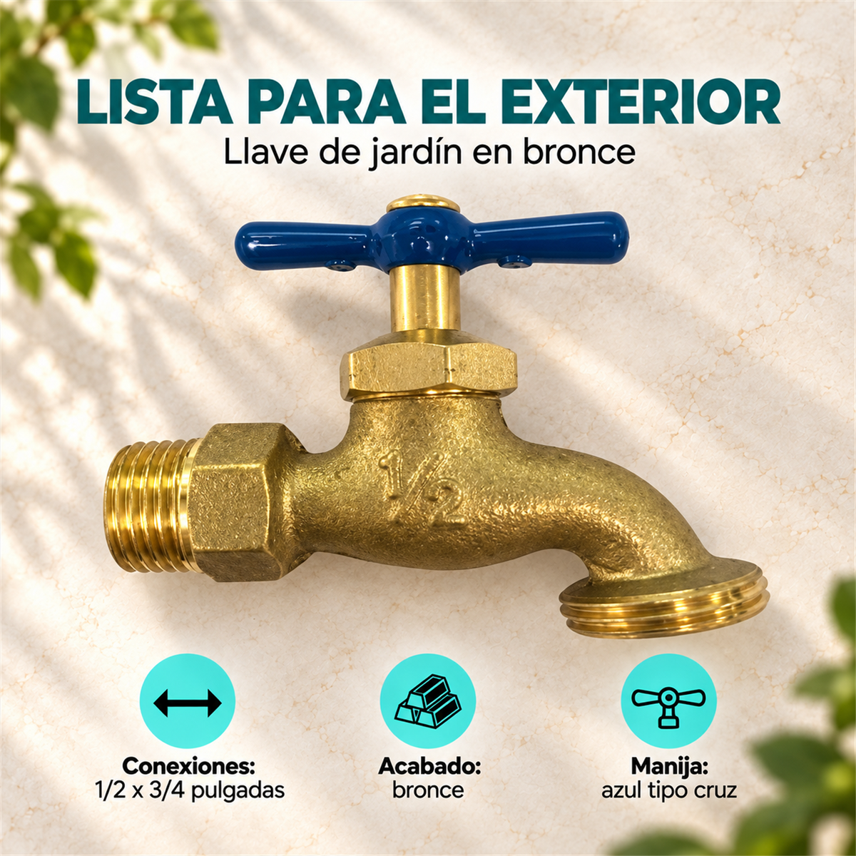 Características de Llave de Jardín Bronce 1/2" x 3/4"