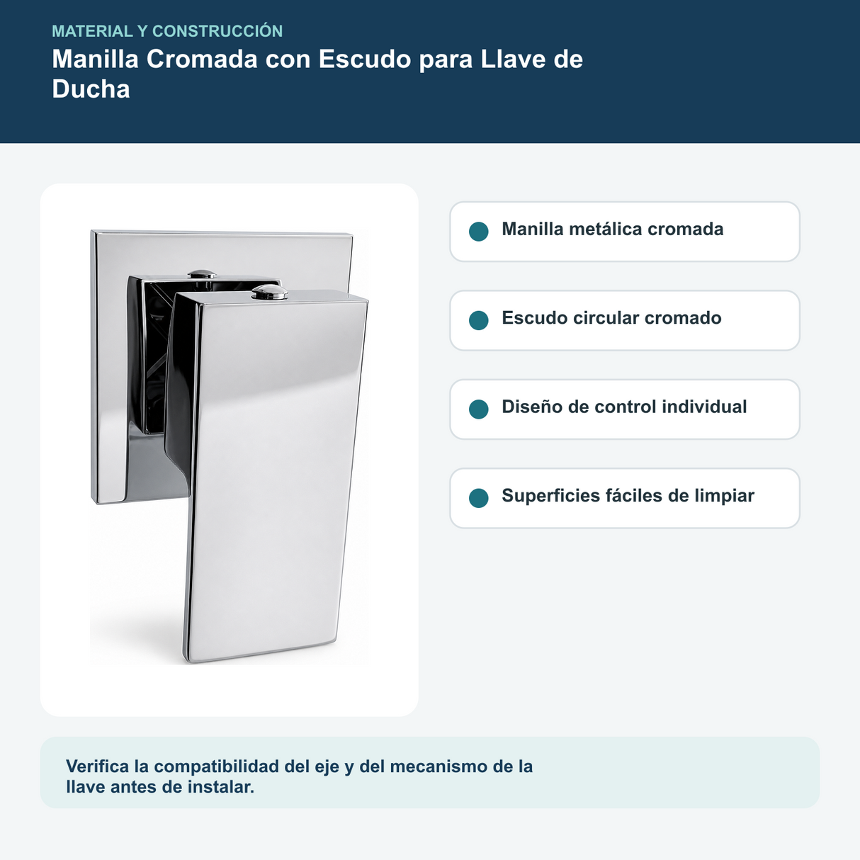 Materiales y construcción verificados del manilla cromada con escudo para llave de ducha