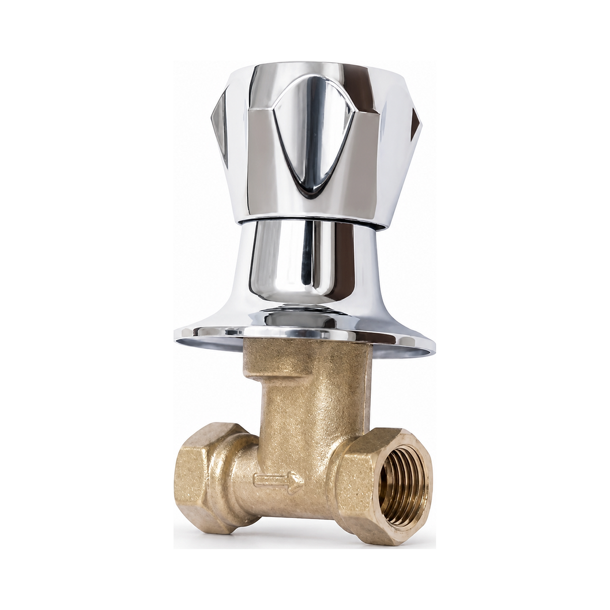 Llave de Paso para Ducha Cromada de 1/2 Pulgada completo sobre fondo blanco profesional