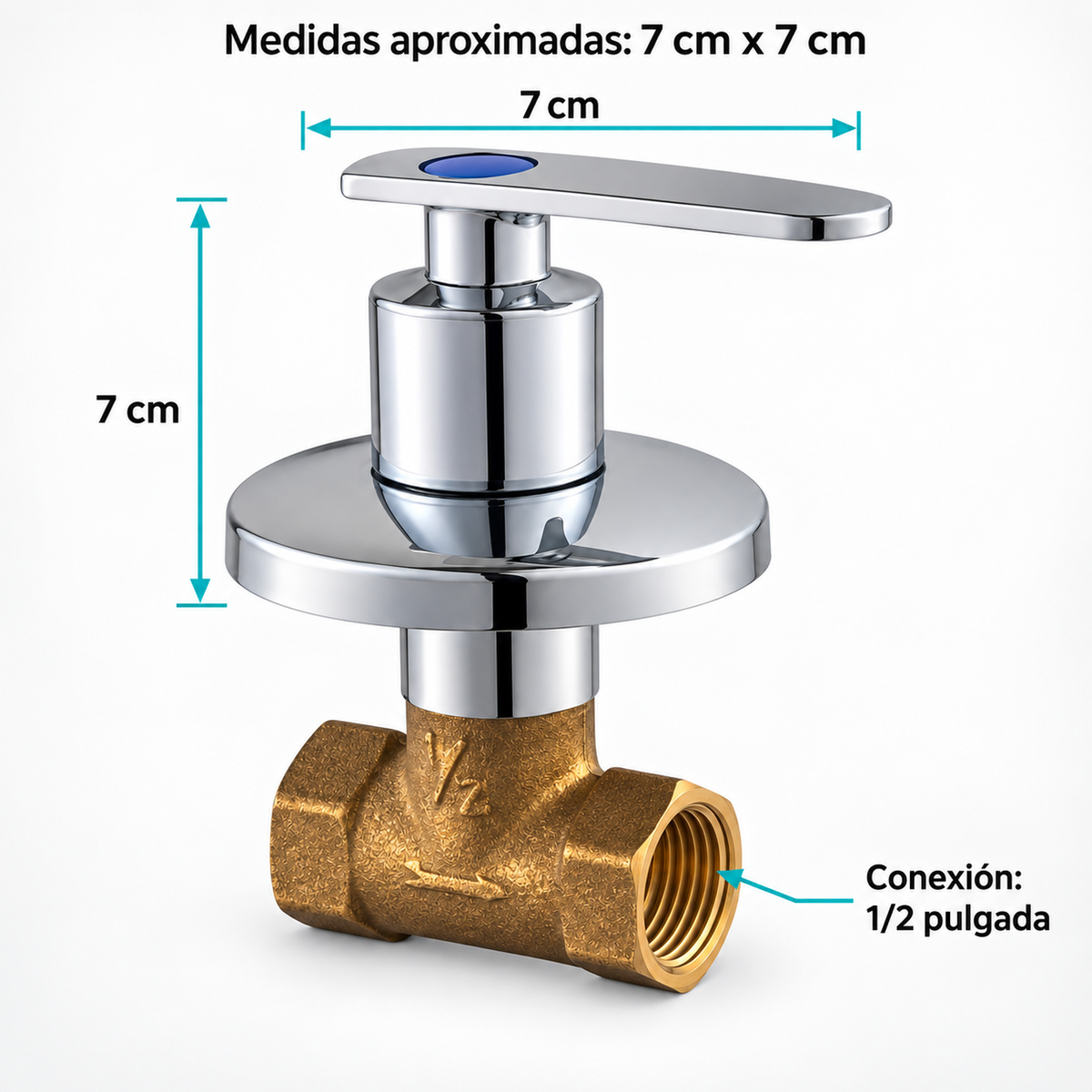 Medidas y compatibilidad de Llave de ducha cromada de 1/2 pulgada con manilla lateral