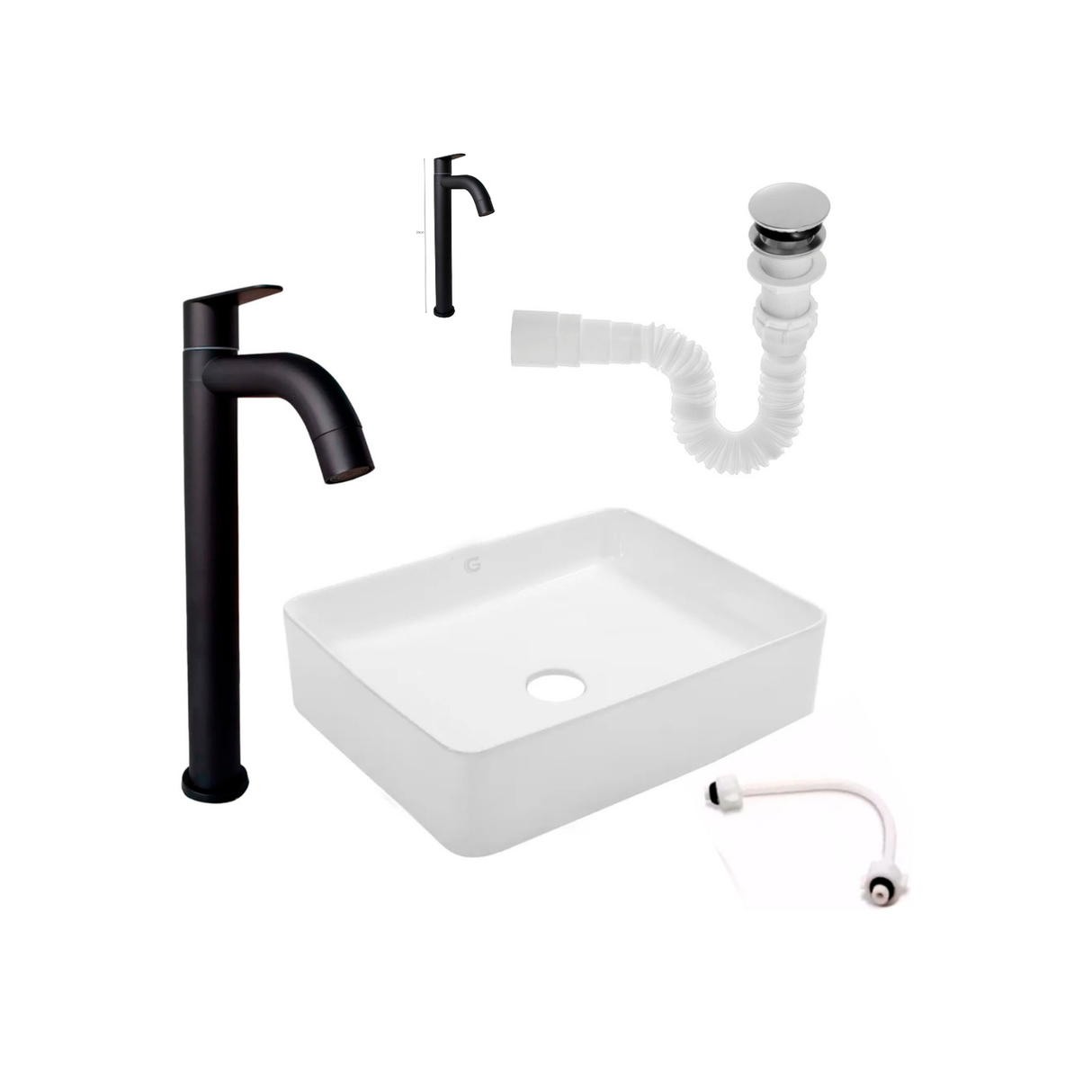 Kit Lavamanos Rectangular+griferia Agua Fria Negro Mate+push