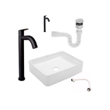 Kit Lavamanos Rectangular+griferia Agua Fria Negro Mate+push