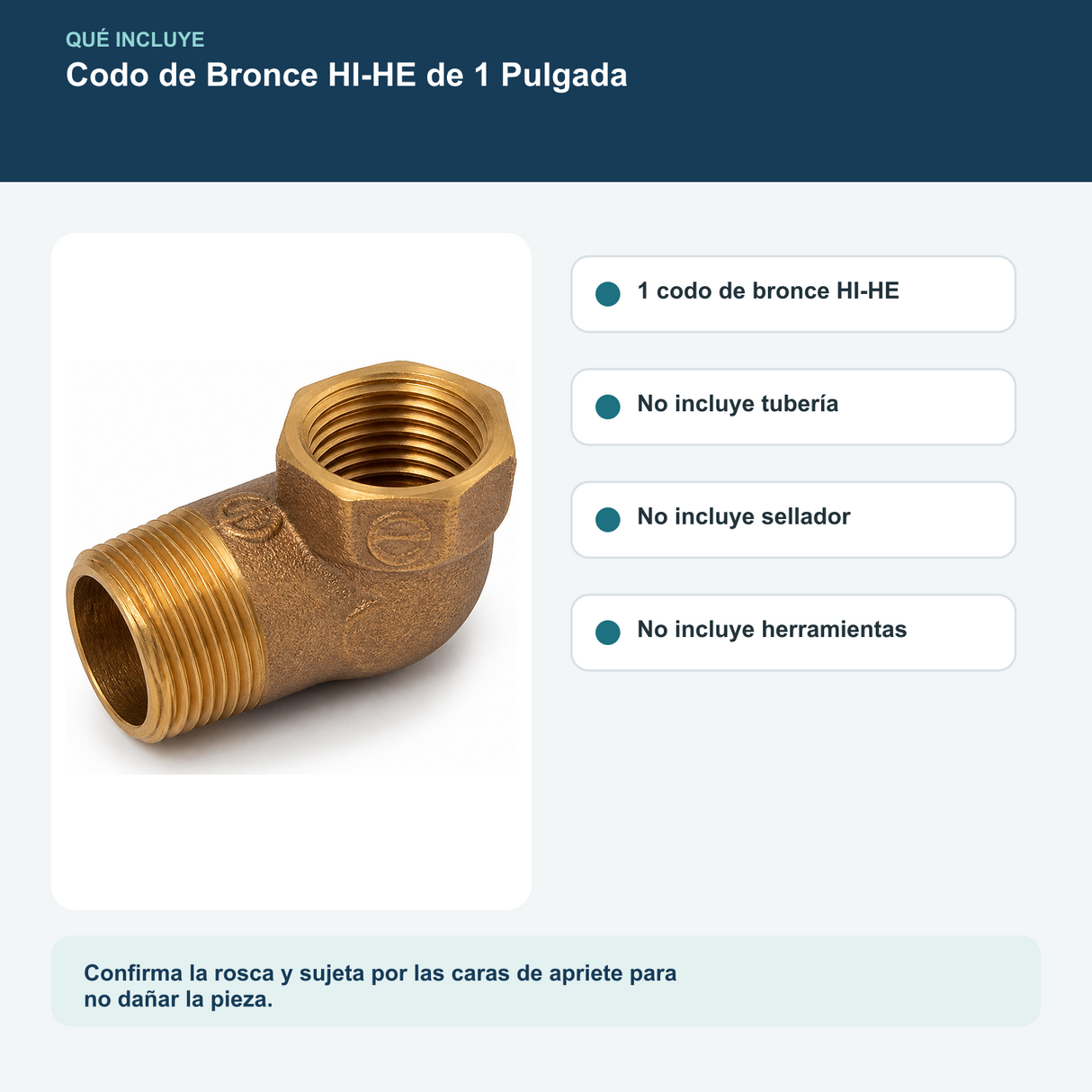 Contenido y características del codo de bronce hi-he de 1 pulgada